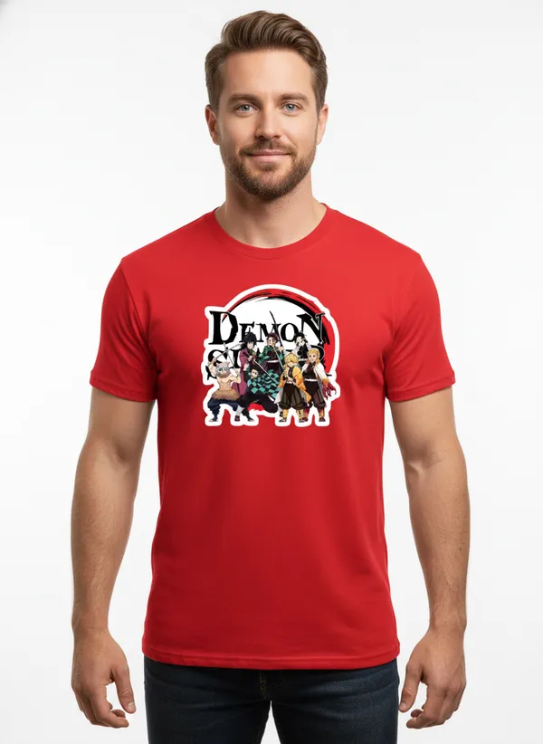 Unisex_round_neck_TshirtT__Demon_Slayer_Red