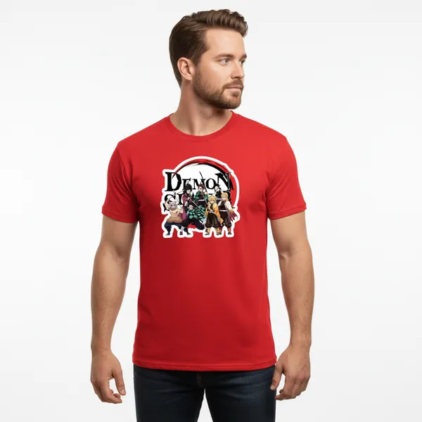 Unisex_round_neck_TshirtT__Demon_Slayer_Red