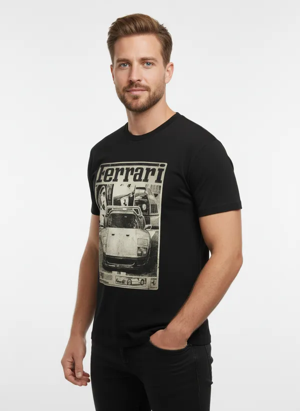 Men_round_neck_Tshirt__Ferrari_Black_and_White