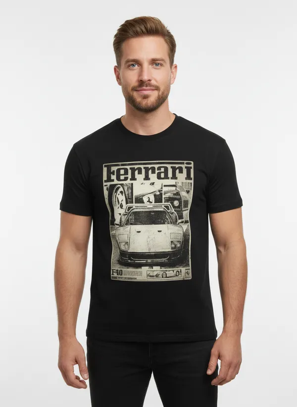 Men_round_neck_Tshirt__Ferrari_Black_and_White