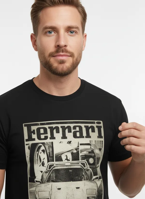 Men_round_neck_Tshirt__Ferrari_Black_and_White