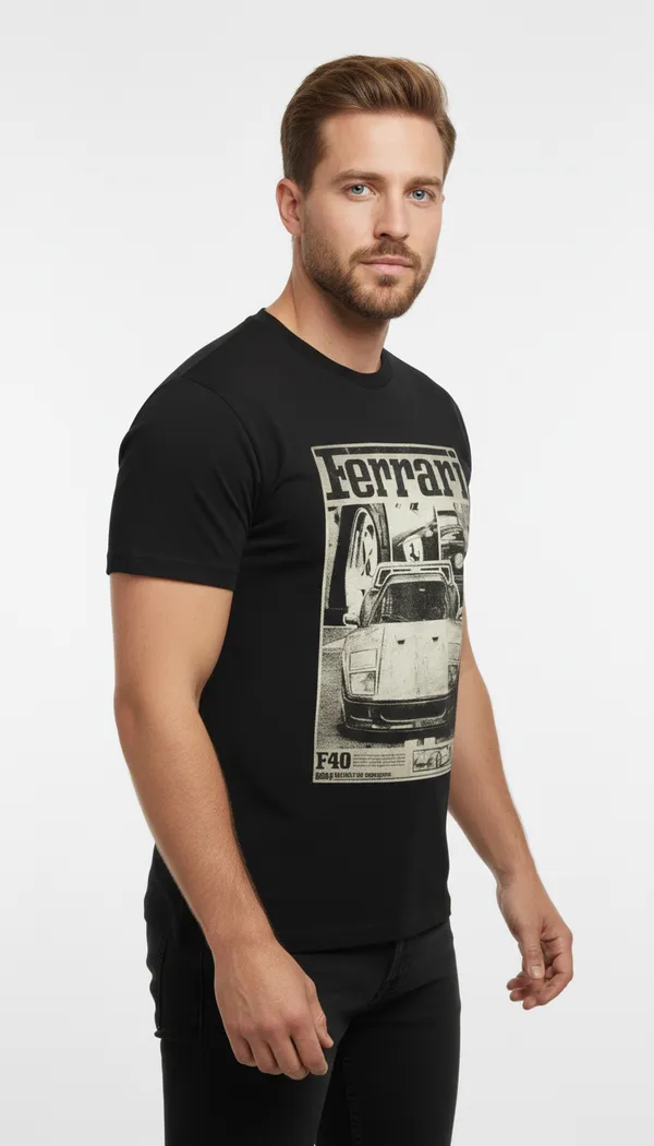 Men_round_neck_Tshirt__Ferrari_Black_and_White