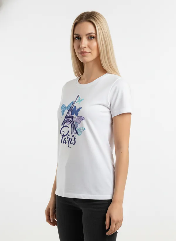 Women_round_neck_Tshirt__Paris_-_butterflies