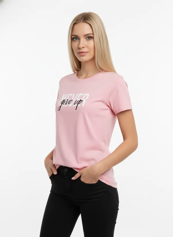 Women_round_neck_Tshirt__Never_Give_up