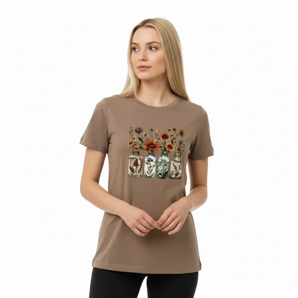 Women_round_neck_Tshirt__Flower_in_bottle