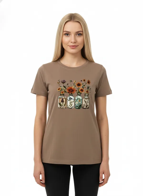 Women_round_neck_Tshirt__Flower_in_bottle
