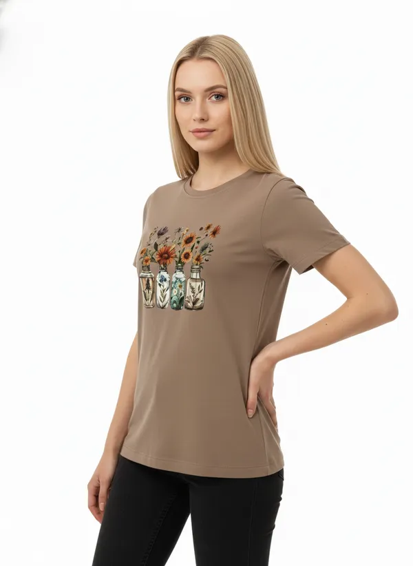 Women_round_neck_Tshirt__Flower_in_bottle