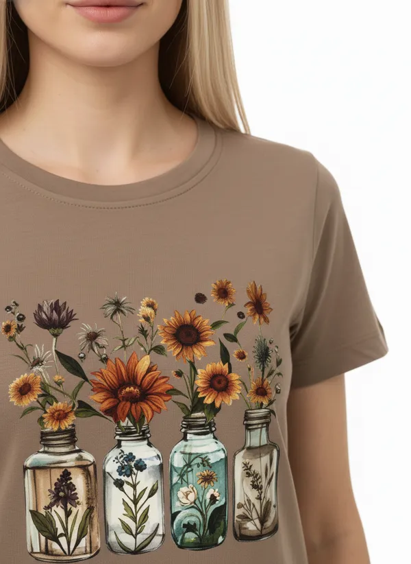 Women_round_neck_Tshirt__Flower_in_bottle