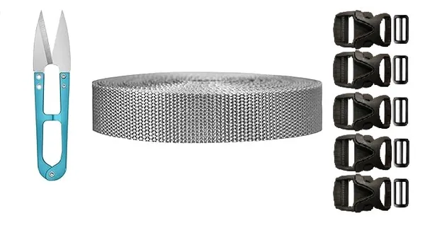 Nylon_Webbing_Strap_10meter_roll_with_5_Buckles,_5_Adjuster_and_1_Thread_Cutter_for_Backpack_Repairing,_Luggage_Fastening_Strap,_Pet_Collar_Making,_Hiking_and_More_(Black)_(Grey_1_inch)
