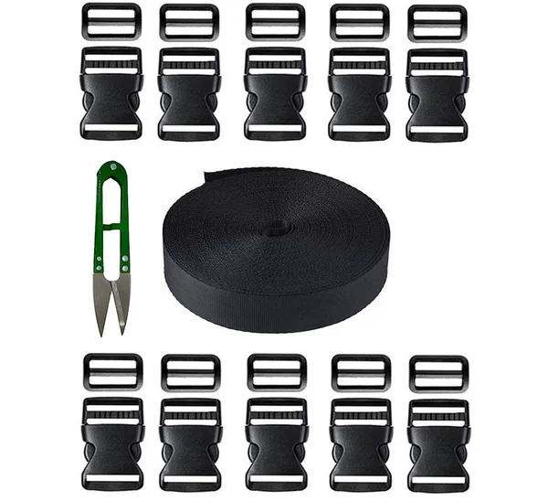 Nylon_Webbing_for_Collars,_Leashes,_Diving_Gear,_Sports_Gear,_Bag_Belt,_Hiking_(50_Meter_roll)_Plus_10_Buckles,adjusters_and_1_thread_cutter_(1.5_INCH)
