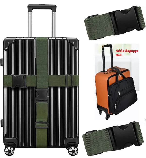 2_LUGGAGE_STRAP_(2"X6.5FEET_COLOR)_+_1_ADD_ON_BAGAGGE_BELT(1"X20"_BLACK)_WITH_QUICK_RELEASE_BUCKLE_ADJUSTABLE,_PREMIUM_ACCESSORY_FOR_TRAVEL_BAG_CLOSURE_BRIGHT_COLORS_(3PACK,_GREEN)