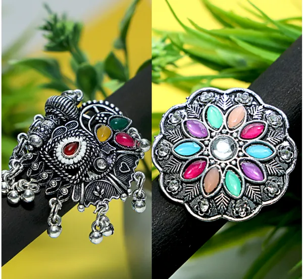 Silver_Adjustable_Oxidized_Ethnic_Fusion_Design__&__Unique_Oxidized_Bold_Ethnic_Style_Ring_For_Women