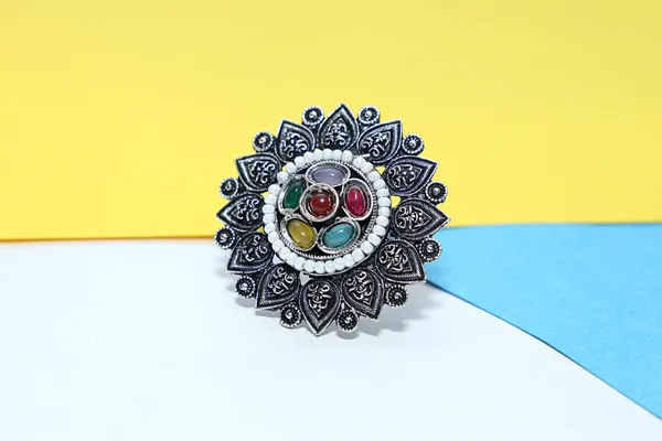 Silver_Phool_Pankh_Oxidized_Floral_Tribal_Style__&_Classic_Oxidized_Simple_Elegant_Design_Ring_For_Women