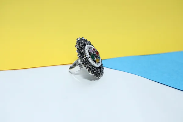 Silver_Phool_Pankh_Oxidized_Floral_Tribal_Style__&_Classic_Oxidized_Simple_Elegant_Design_Ring_For_Women