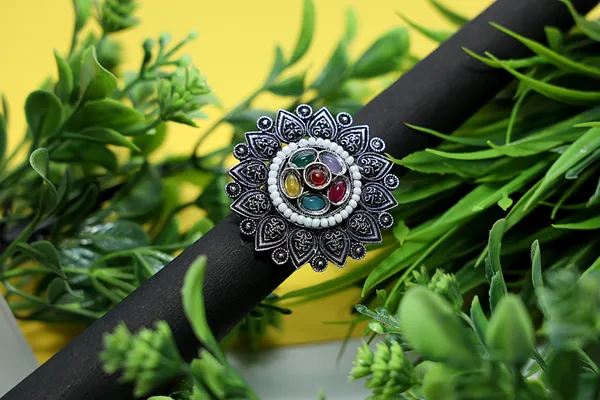 Silver_Phool_Pankh_Oxidized_Floral_Tribal_Style__&_Classic_Oxidized_Simple_Elegant_Design_Ring_For_Women