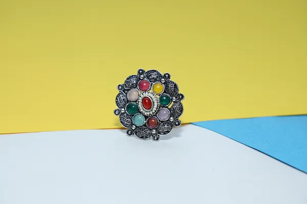 Silver_Phool_Pankh_Oxidized_Floral_Tribal_Style__&_Classic_Oxidized_Simple_Elegant_Design_Ring_For_Women