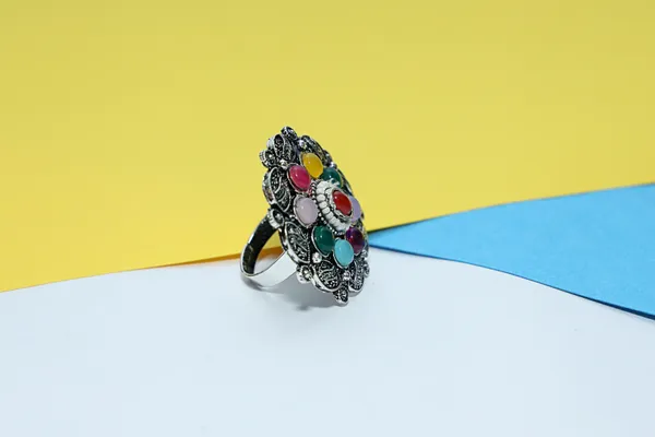 Silver_Phool_Pankh_Oxidized_Floral_Tribal_Style__&_Classic_Oxidized_Simple_Elegant_Design_Ring_For_Women