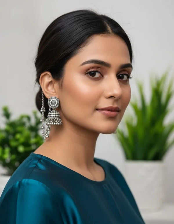 Silver_Long_Jhumka_Bahubali_Baliyan_Jhumka_Hair_Chain_Oxidized_Metal_Earring_Set_For_Women