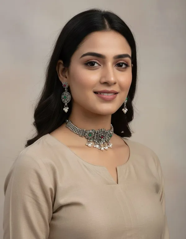 Silver_Oxidized_Statement_Design_Necklace_Earring_Set_For_Women