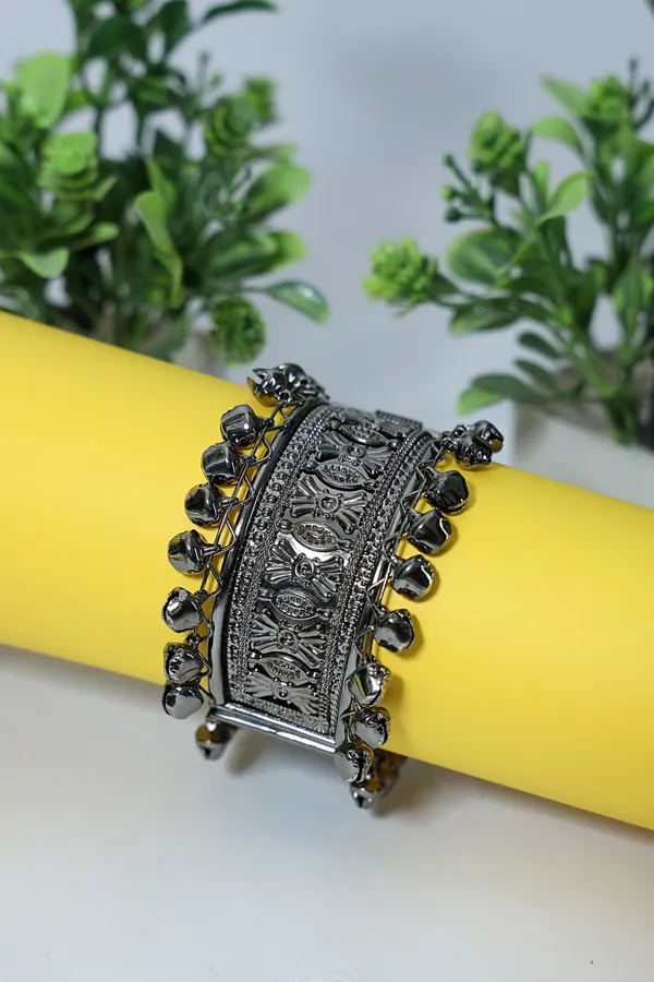 Silver_Boho_Oxidized_Tribal_Charm_Bracelet_&_Oxidized_Statement_Unique_Handmade_Design_Ring_For_Women