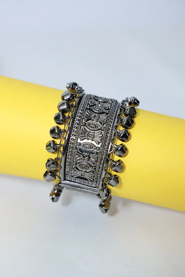 Silver_Boho_Oxidized_Tribal_Charm_Bracelet_&_Oxidized_Statement_Unique_Handmade_Design_Ring_For_Women