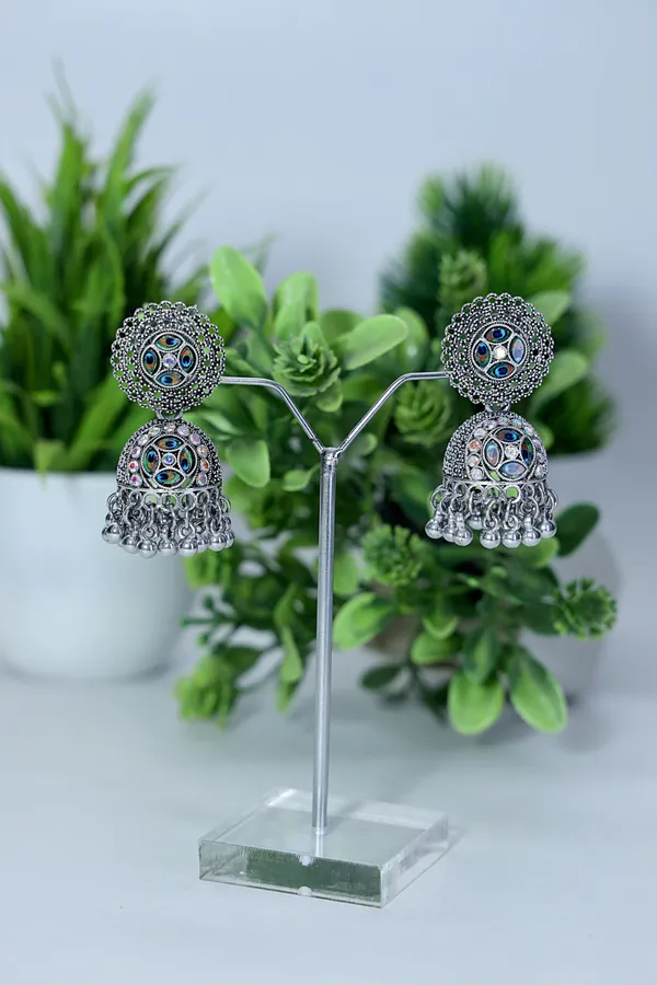 Silver_Feather_Inspired_More_Pankh_Ethnic_Oxidized_Design_Jhumka_For_Women