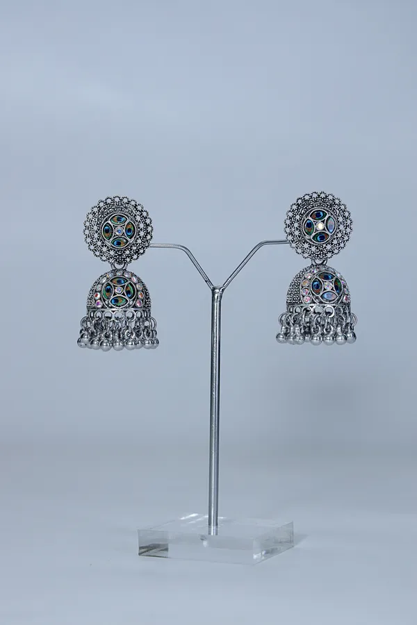 Silver_Feather_Inspired_More_Pankh_Ethnic_Oxidized_Design_Jhumka_For_Women