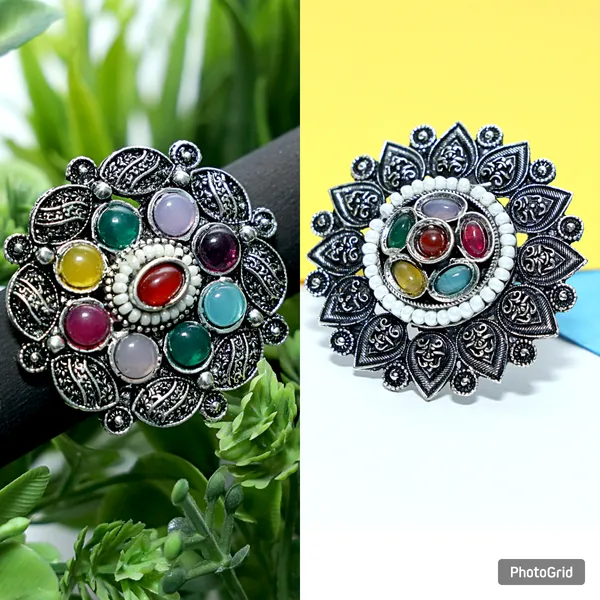 Silver_Phool_Pankh_Oxidized_Floral_Tribal_Style__&_Classic_Oxidized_Simple_Elegant_Design_Ring_For_Women
