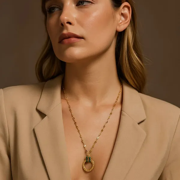 Gold_Traditional_Hammered_Circle_And_Charm_Necklace_For_Women
