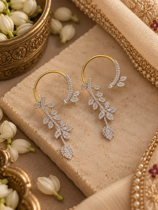 Elegant_CZ_Leaf_Vine_Hoop_Earrings