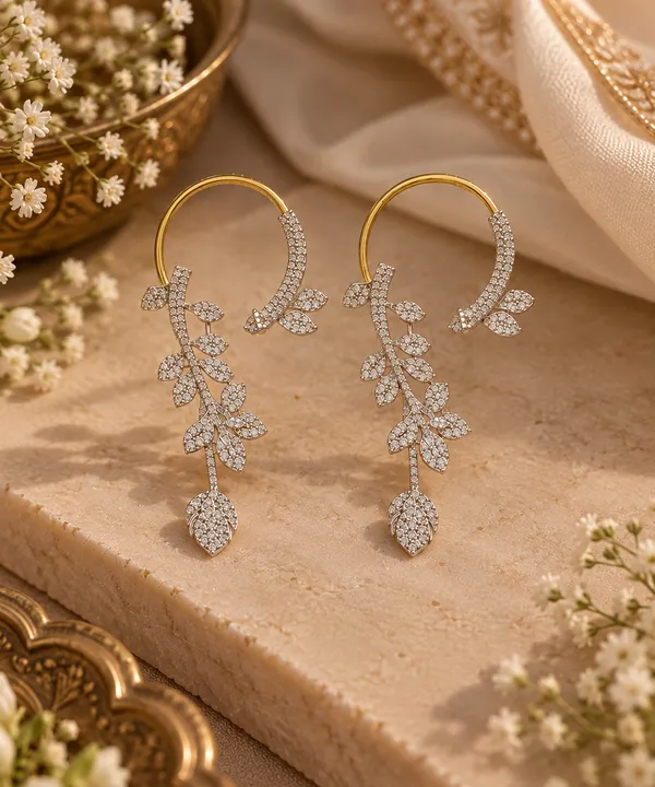 Elegant_CZ_Leaf_Vine_Hoop_Earrings