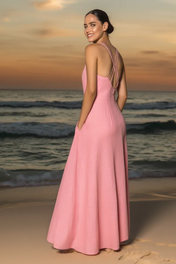 Peach_Cotton-Linen_Blend_Maxi_For_Women