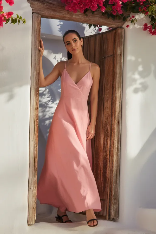 Peach_Cotton-Linen_Blend_Maxi_For_Women