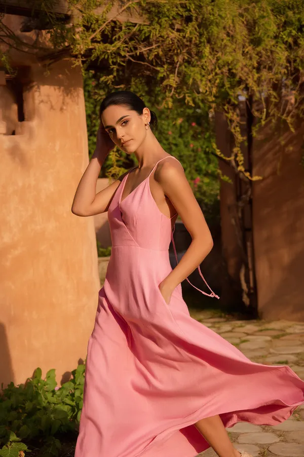 Peach_Cotton-Linen_Blend_Maxi_For_Women