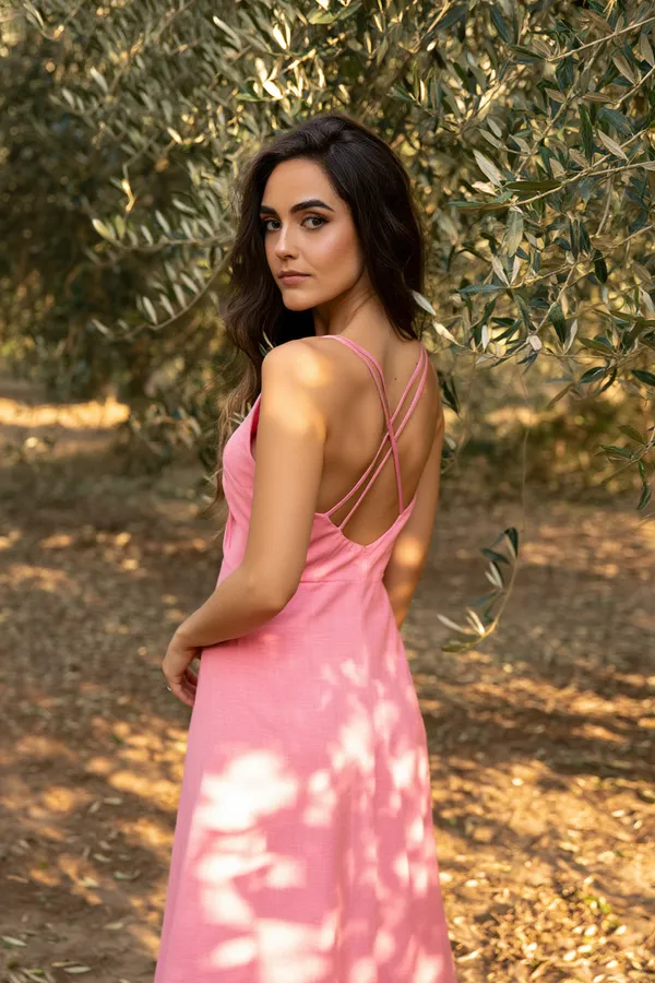Peach_Cotton-Linen_Blend_Maxi_For_Women