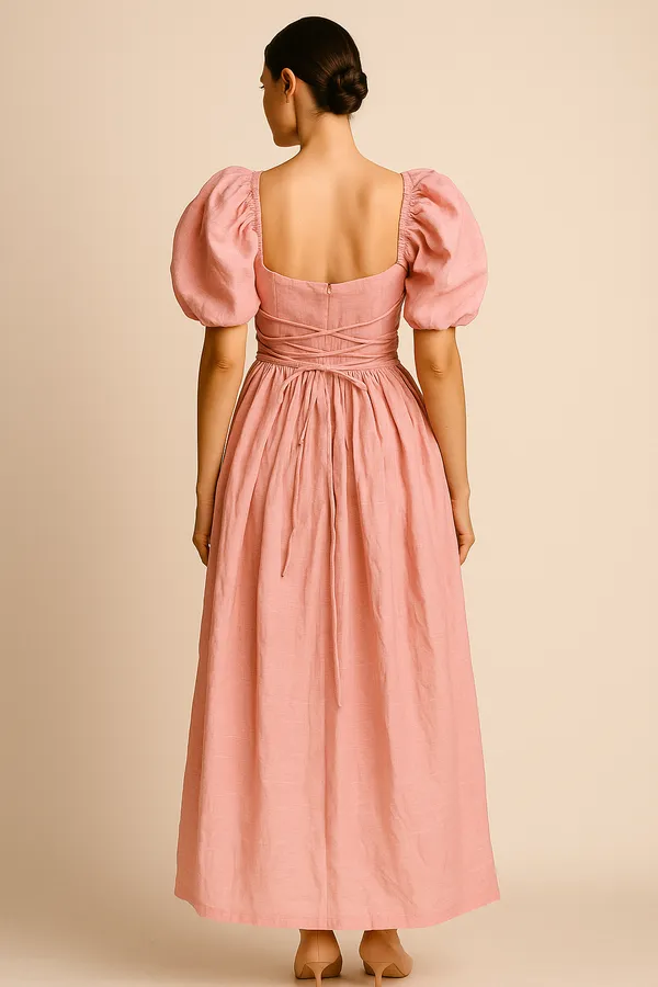 Pink_Cotton-Linen_Blend_Gown_For_Women