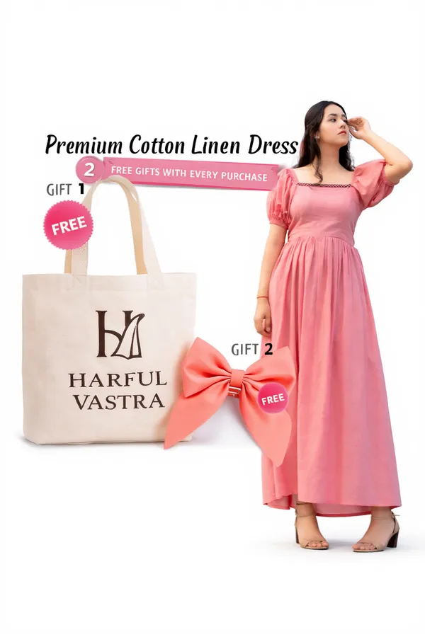 Pink_Cotton-Linen_Blend_Gown_For_Women