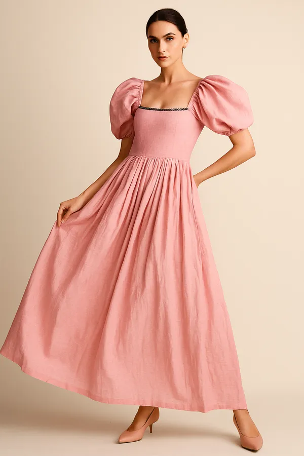 Pink_Cotton-Linen_Blend_Gown_For_Women
