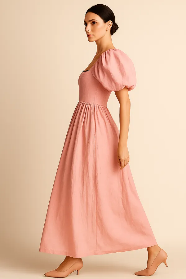 Pink_Cotton-Linen_Blend_Gown_For_Women