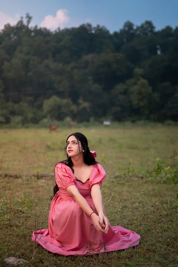 Pink_Cotton-Linen_Blend_Gown_For_Women