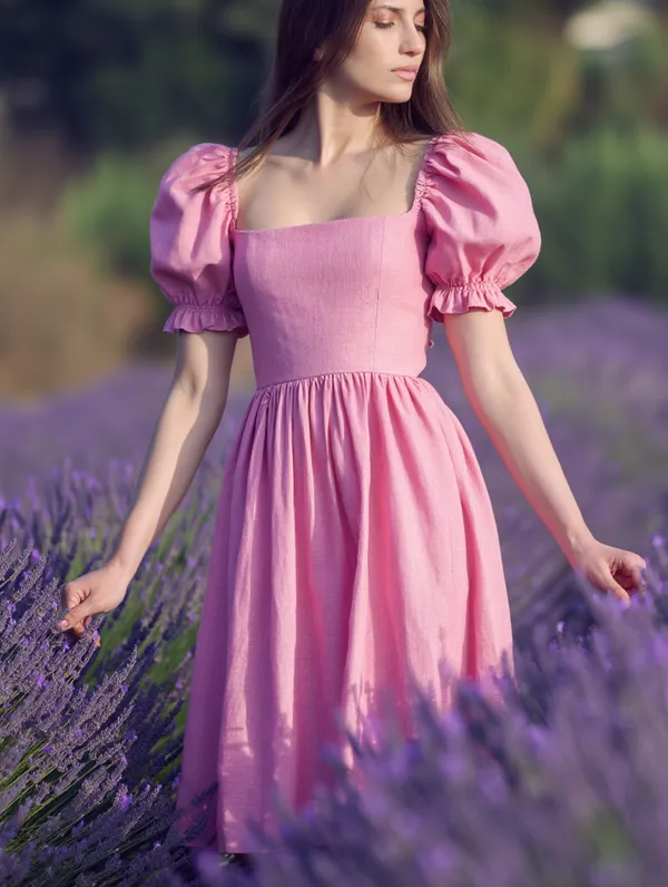 Rose_Pink_Cotton-Linen_Blend_Dress_For_Women