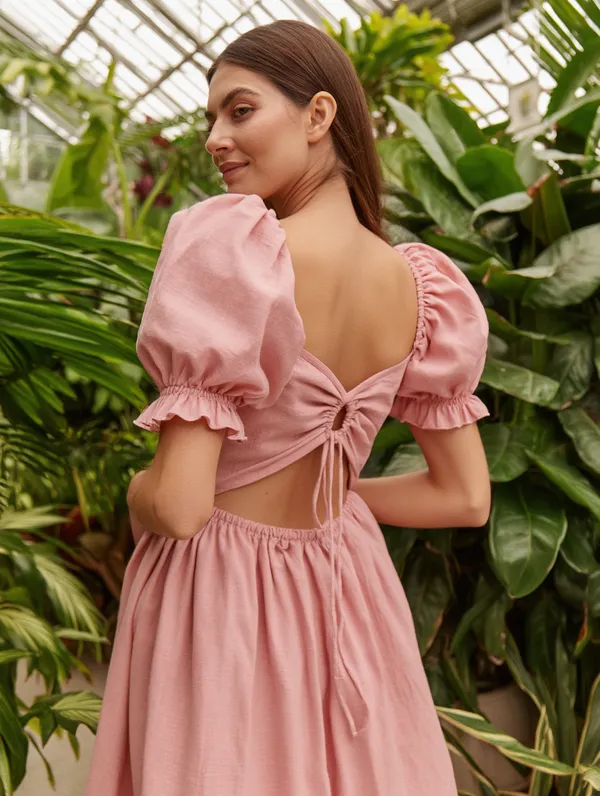 Rose_Pink_Cotton-Linen_Blend_Dress_For_Women