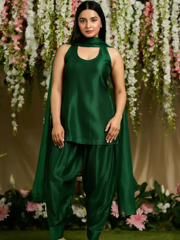 Green_Japanese_Satin_&_Organza_Salwar_Set_For_Women