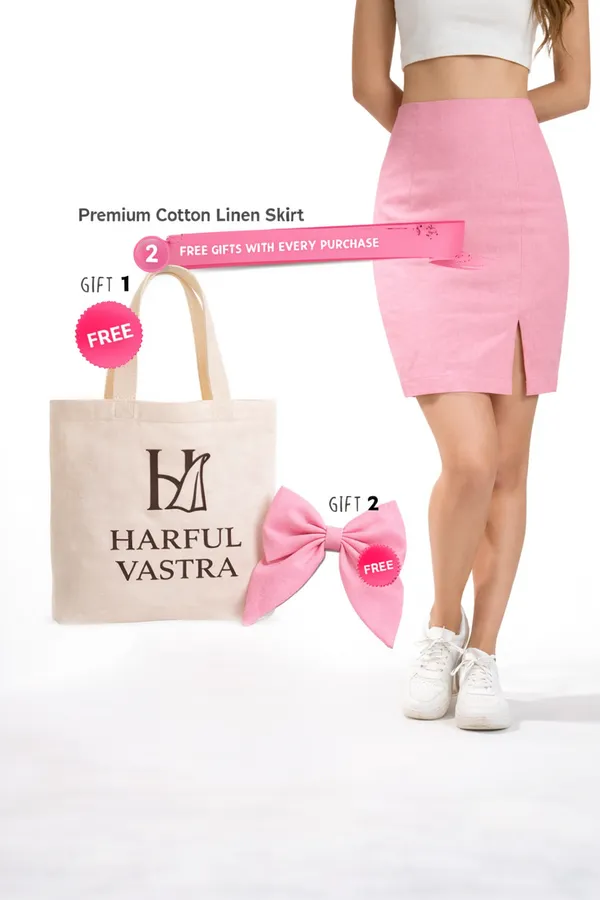 Pink_Cotton-Linen_Blend_Skirt_For_Women