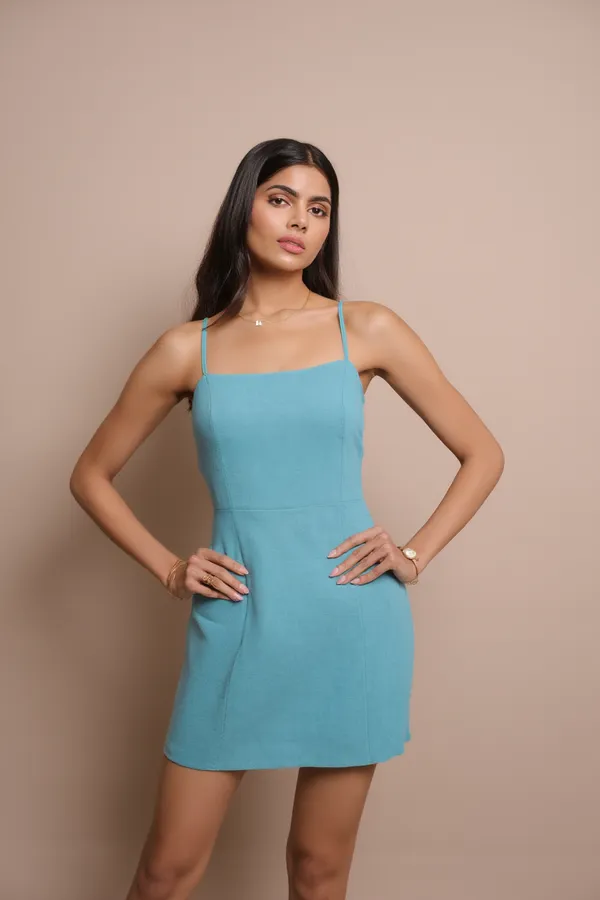 Blue_cotton-linen_blend_short_dress