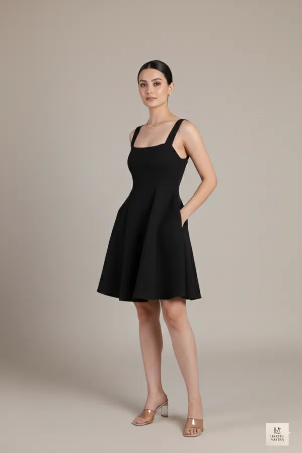 Black_Cotton-Linen_Blend_Mini_Dress_For_Women