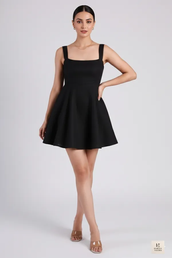 Black_Cotton-Linen_Blend_Mini_Dress_For_Women