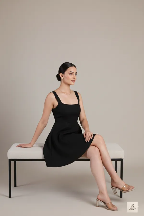 Black_Cotton-Linen_Blend_Mini_Dress_For_Women