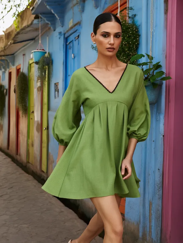 Olive_Cotton-Linen_Blend_Dress_For_Women