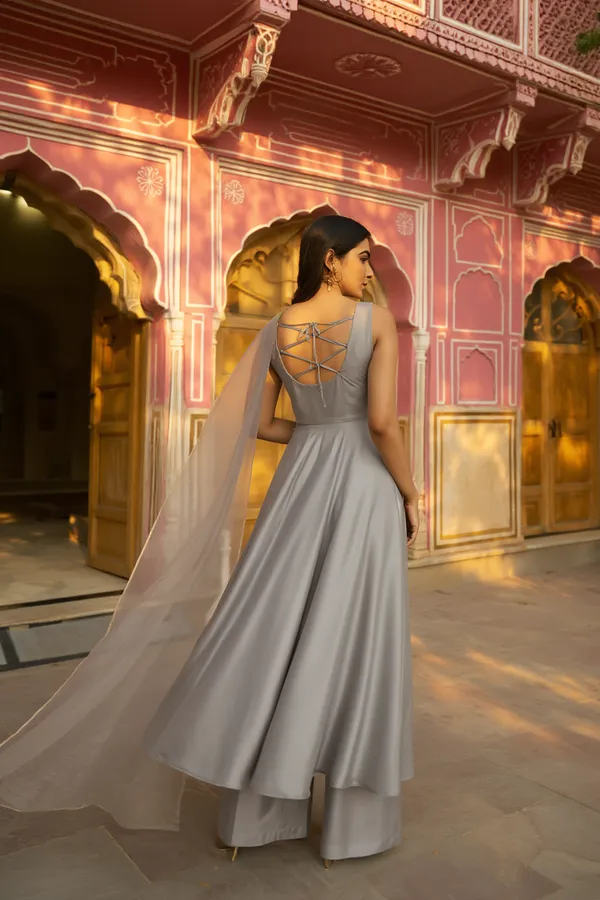 Grey_Japanese_Satin_&_Organza_Suit_For_Women